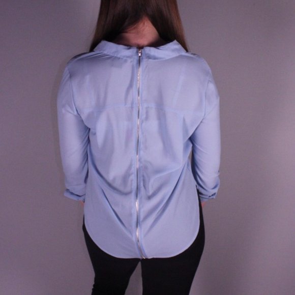 Light Blue Button Down Blouse - Picture 2 of 6